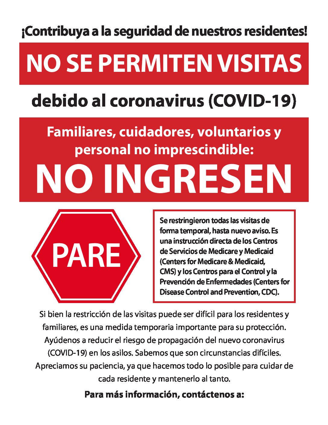 No Visitors Poster (Spanish)